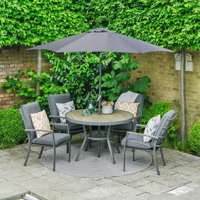 MONZA 4 SEAT SET WITH HIGHBACK ARMCHAIRS & 2.5M PARASOL