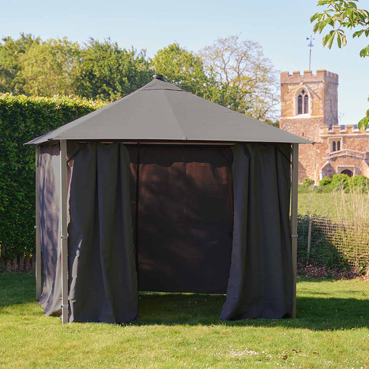 SANCTUARY BIRCH EFFECT 3X3 FABRIC GAZEBO WITH SOLAR LIGHTS