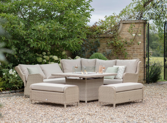 CHEDWORTH SANDSTONE SQUARE SOFA SET WITH FIREPIT