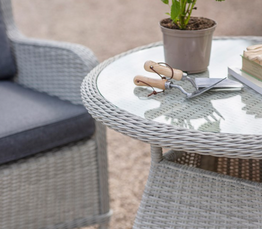 CHEDWORTH DOVE GREY RATTAN ROUND BISTRO SET