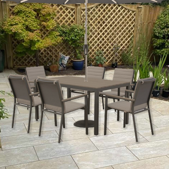 FLORENCE RECTANGLE 6 SEAT SET PARASOL & BASE