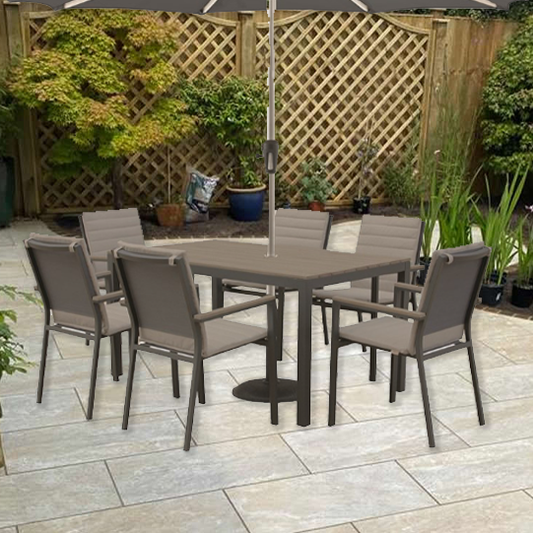 FLORENCE RECTANGLE 6 SEAT SET PARASOL & BASE