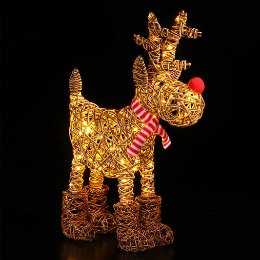 63CM BROWN WICKER RUDOLPH WITH 80 LEDS