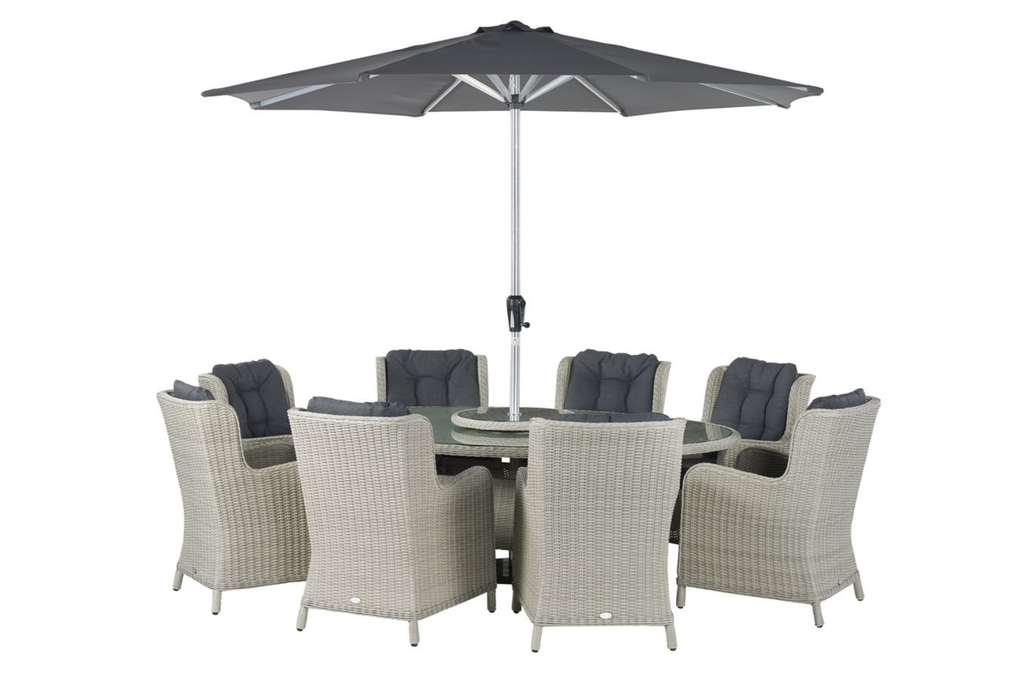 CHEDWORTH 8 SEAT ELLIPTICAL DINING SET DOVE GREY