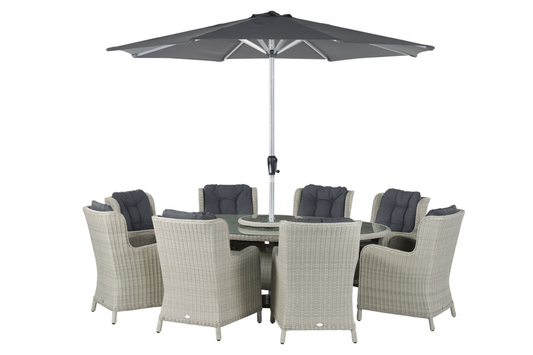 CHEDWORTH 8 SEAT ELLIPTICAL DINING SET DOVE GREY