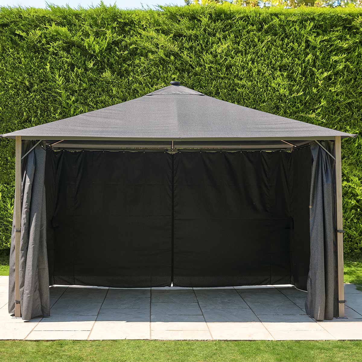 SANCTUARY BIRCH EFFECT 4X3 FABRIC GAZEBO WITH SOLAR LIGHTS