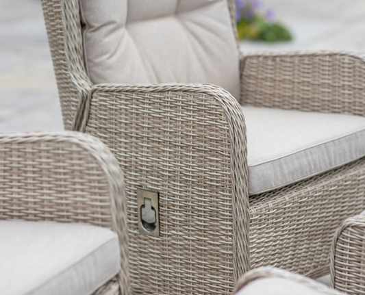 Chedworth Sandstone Rattan Recliner Set with 2 Footstools & Side Table