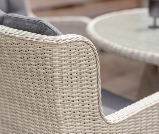 Chedworth Dove Grey Rattan 4 Seat Round Dining Set with Parasol & Base