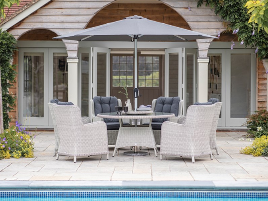 Chedworth 6 Seat Round Dining Set with Parasol - Dove Grey