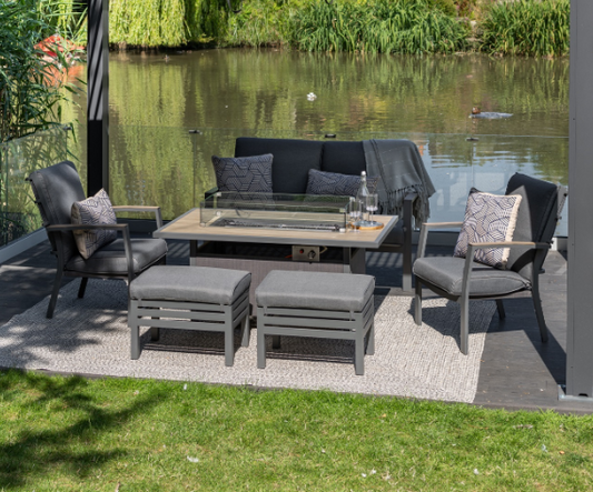 Monza Lounge Dining Set with Gas Firepit