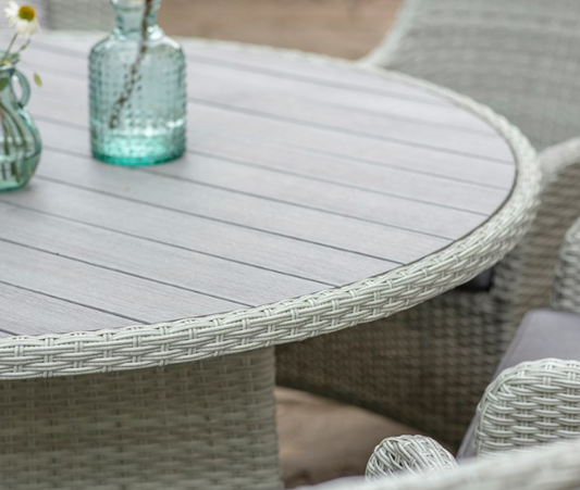 TETBURY 135CM ROUND 6 CHAIR PARASOL & BASE CLOUD